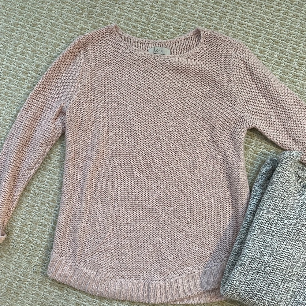 Two Ann Taylor loft sweaters — blush and oatmeal cream mix